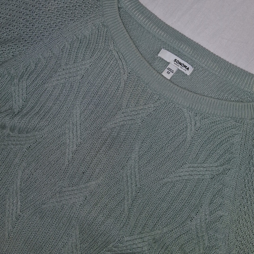 Sonoma Goods For Life Women Sage Green Cable Knit Leaf Pattern Sweater Medium